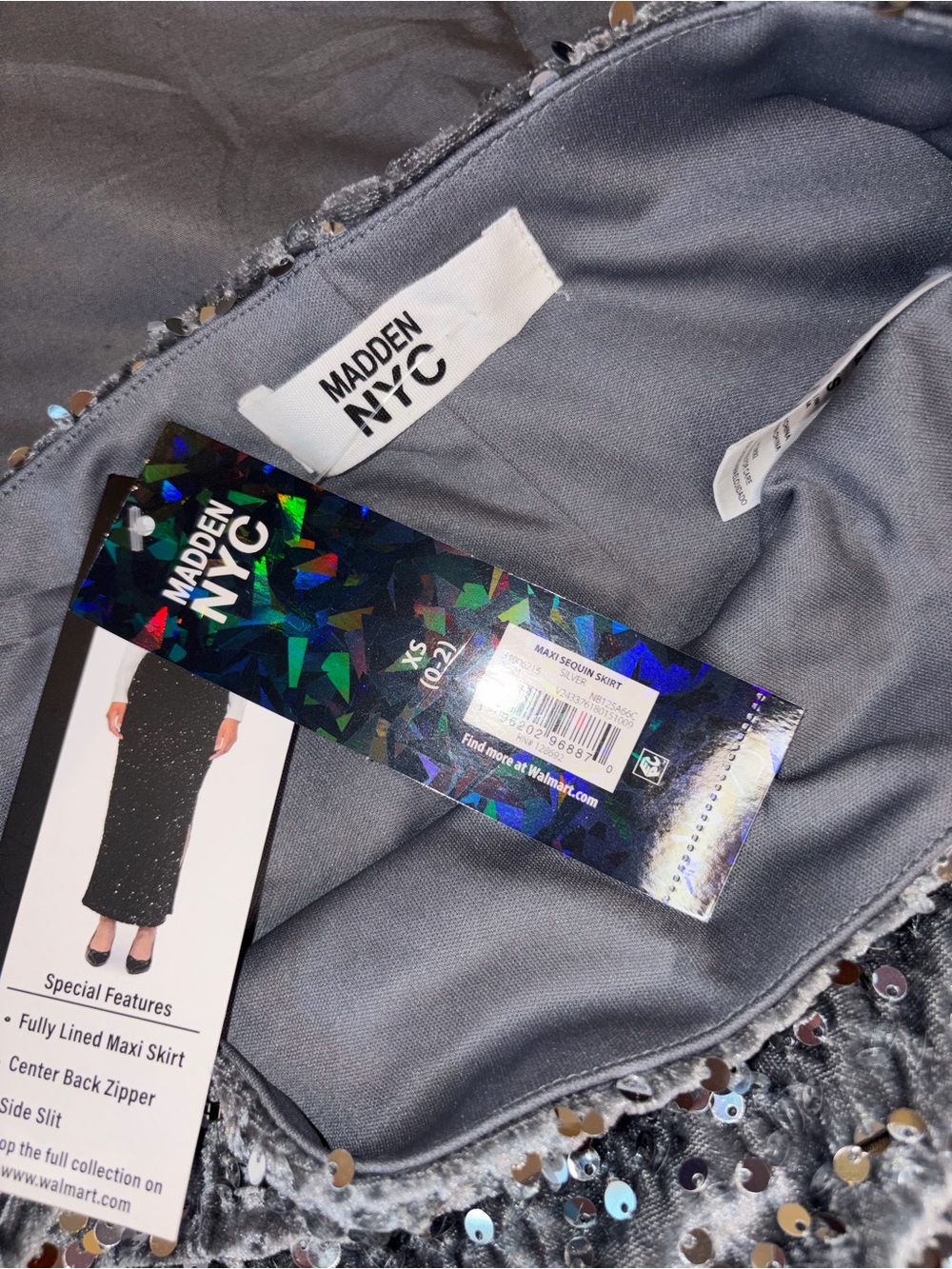 Madden NYC Silver Sequin Maxi Skirt XS NWT Holiday Party Glam - Picture 5 of 6